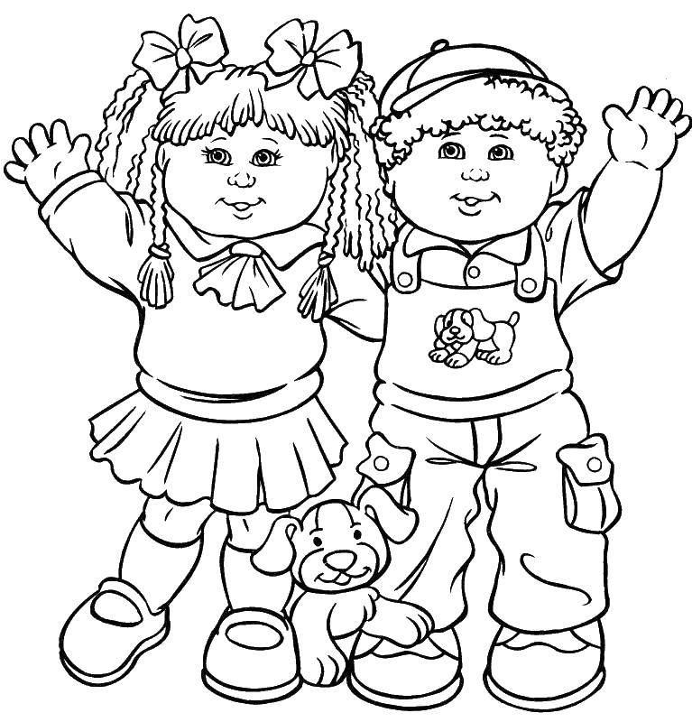 Coloring Children senocak. Category coloring for little ones. Tags:  boy, girl, puppy.