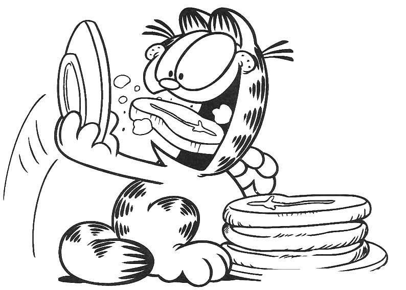 Coloring Garfield eats meat. Category cartoons. Tags:  cartoons Garfield, meat.