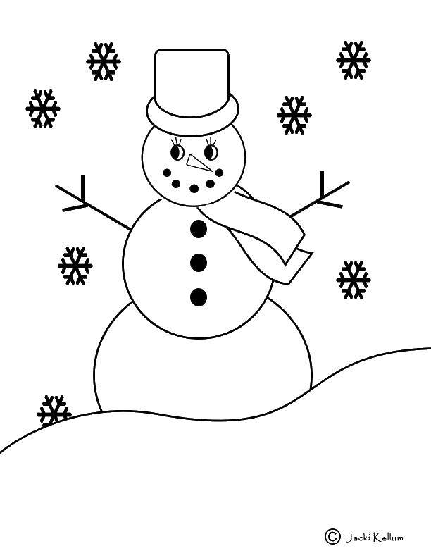 Название: Раскраска Снеговик снежинки. Категория: снеговик. Теги: снежки, снеговик.