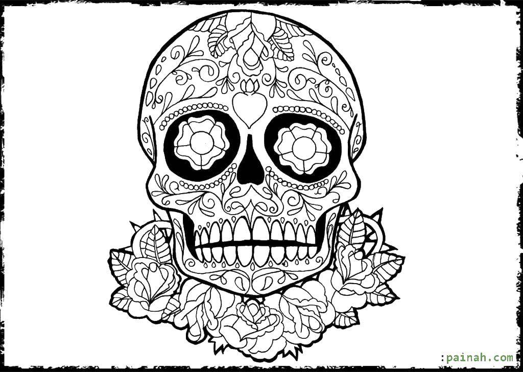 Coloring Flowers skull. Category Bathroom with shower. Tags:  flowers, skull.