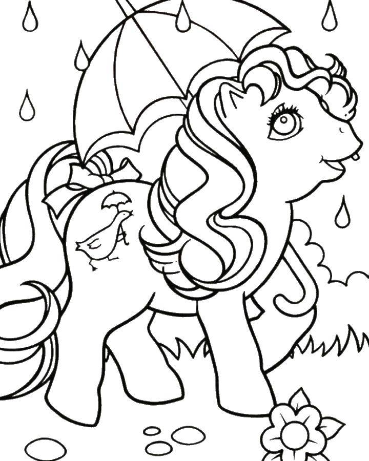 Coloring Pony under umbrellas .. Category coloring. Tags:  Pony, My little pony .