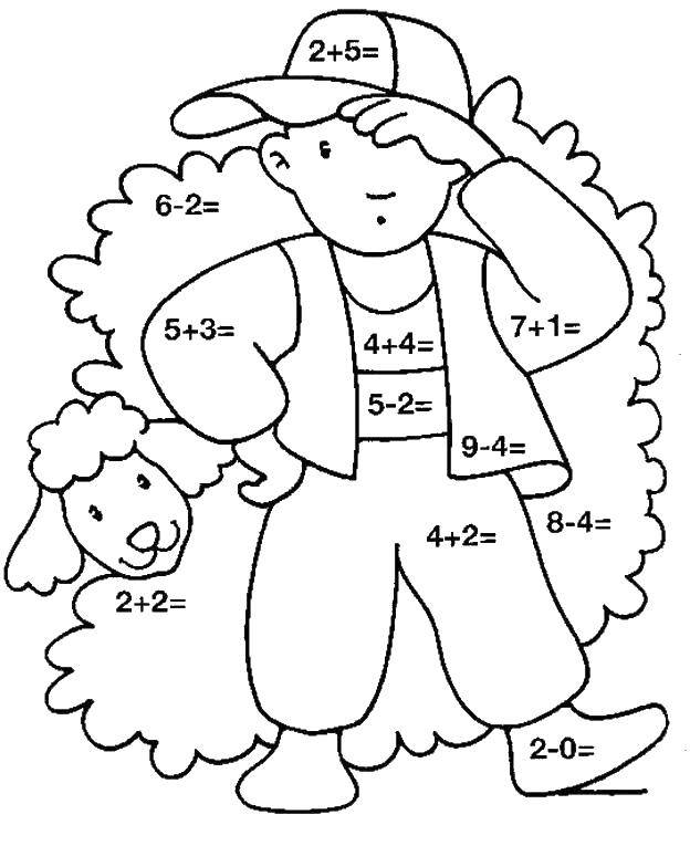 Название: Раскраска Постух и овечка. Категория: математические раскраски. Теги: Постух, овцы, загадки.