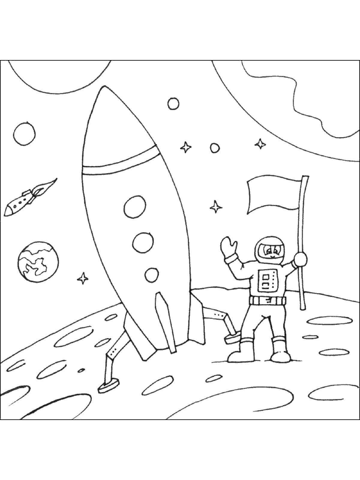 Coloring Rocket to the moon. Category space. Tags:  rocket, space.