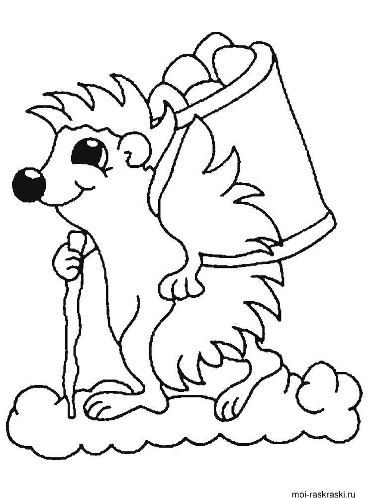 Coloring Hedgehog carries Apple. Category Animals. Tags:  animals, hedgehog, apples.