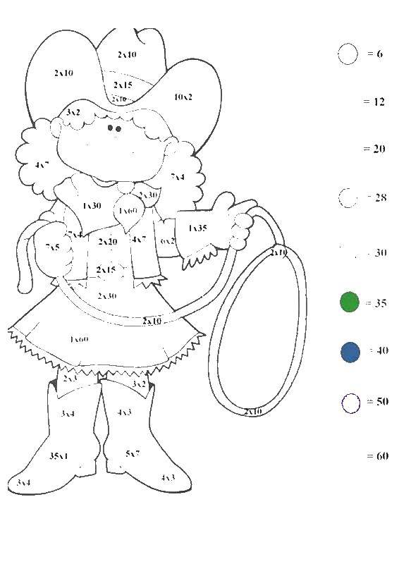Coloring Girl cowboy. Category mathematical coloring pages. Tags:  mathematics, puzzles.