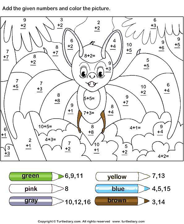 Название: Раскраска Летучая мышь. Категория: математические раскраски. Теги: математика, загадка.