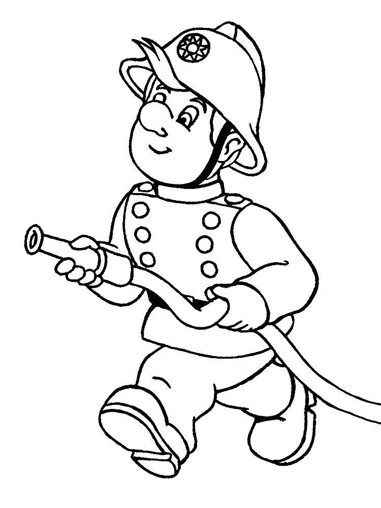 Coloring Firefighter with hose. Category coloring book firefighter. Tags:  fire, fire, fire.
