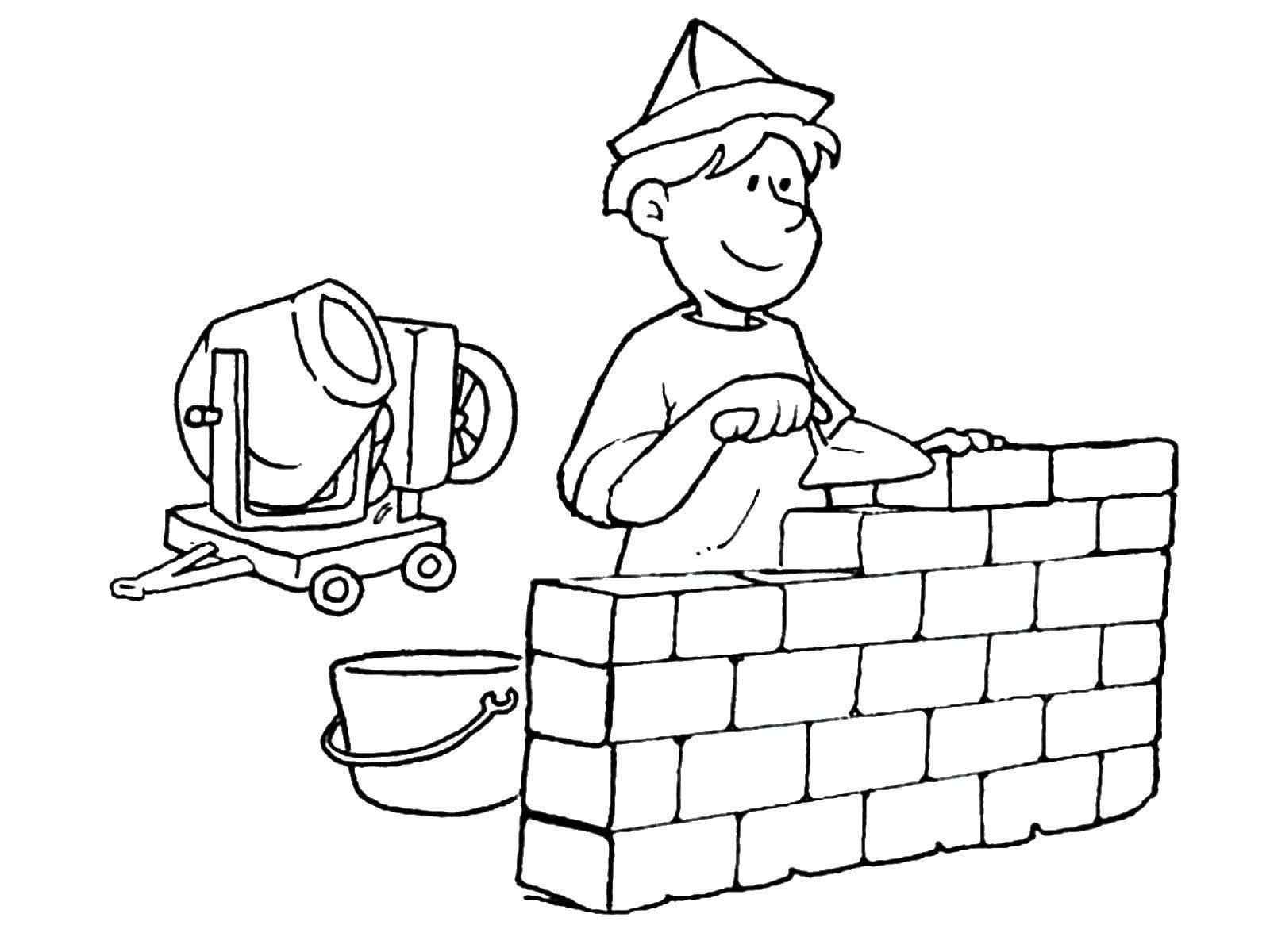 Coloring Builder lays bricks. Category a profession. Tags:  A profession.