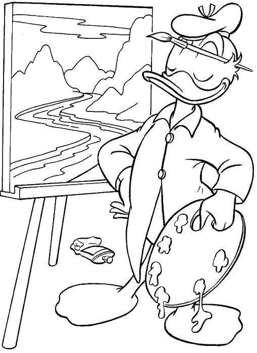 Coloring Donald duck paints a picture. Category the artist. Tags:  artist, painting, Donald Duck.
