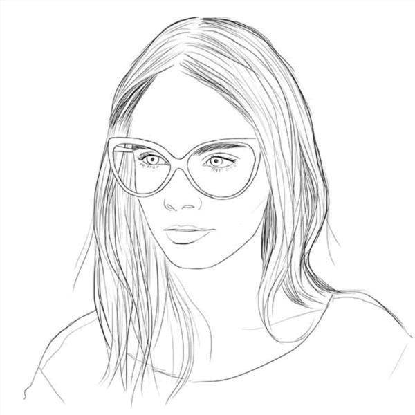 Coloring Cara delevingne in glasses. Category coloring. Tags:  celebrity, model, Cara Delevingne.