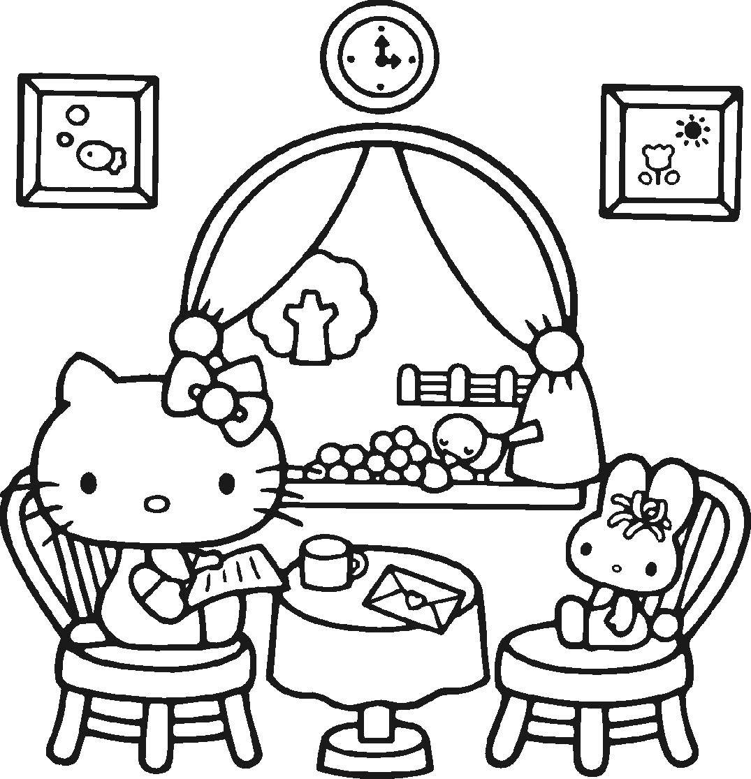 Coloring Kitty reads the letter at the table. Category Hello Kitty. Tags:  kitty, letter.