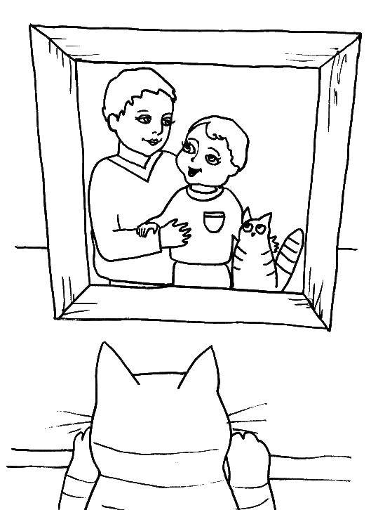 Название: Раскраска Рамка с фото и котик. Категория: Семья. Теги: семья, рамка, кот.