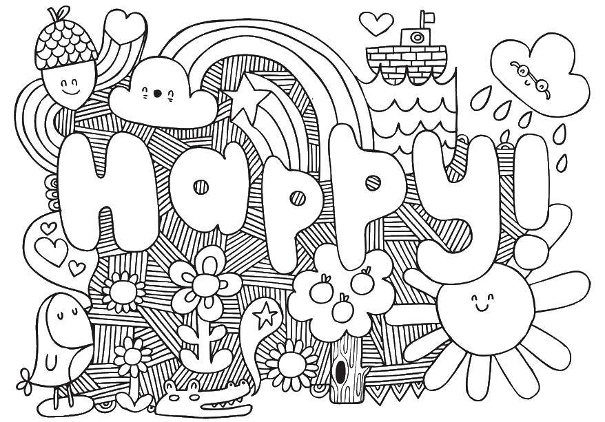 Coloring Happy the land of smiles. Category coloring. Tags:  smile, sun.