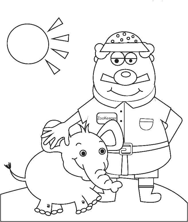 Coloring A zoo Keeper from elephant. Category zoo. Tags:  Zoo, animals, elephant.