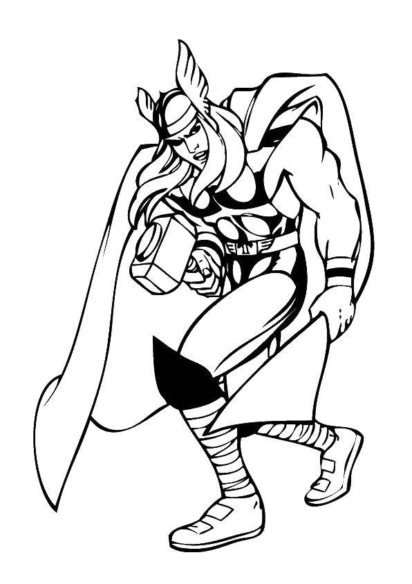 Coloring Thor God of thunder. Category Avengers. Tags:  Avengers, superheroes.
