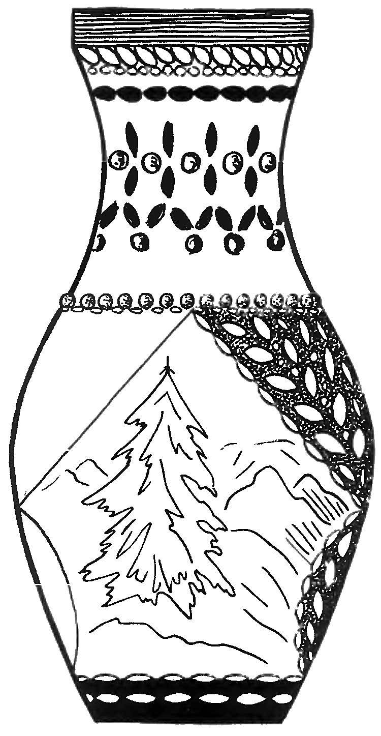 Название: Раскраска Ваза с рисунком елки. Категория: раскраски. Теги: вазы, елка.
