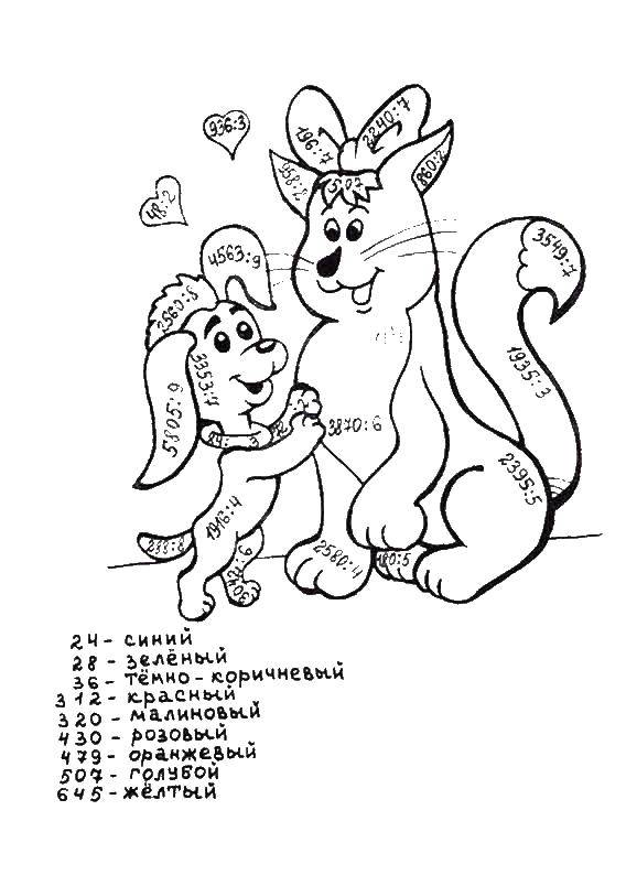 Coloring Cat and dog. Category mathematical coloring pages. Tags:  mathematics, mystery.