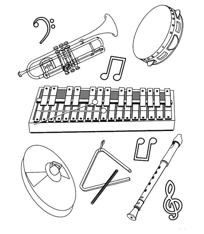 Название: Раскраска Разные музыкальные инструменты. Категория: Музыка. Теги: музыка, музыкальные инструменты.