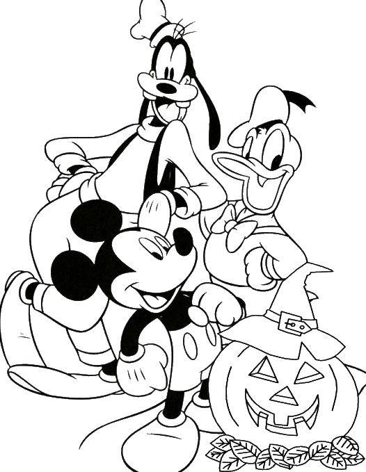 Coloring Disney characters and pumpkin. Category Disney coloring pages. Tags:  Disney cartoons, characters, pumpkin.