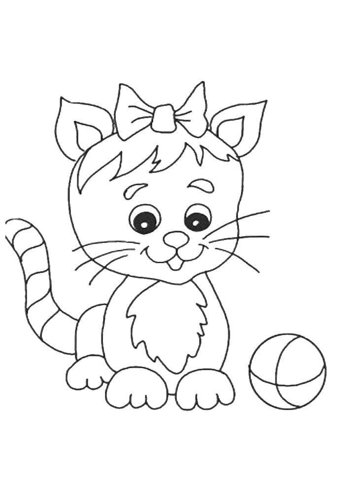 Название: Раскраска Киса с мячиком. Категория: Животные. Теги: Животные, котёнок.