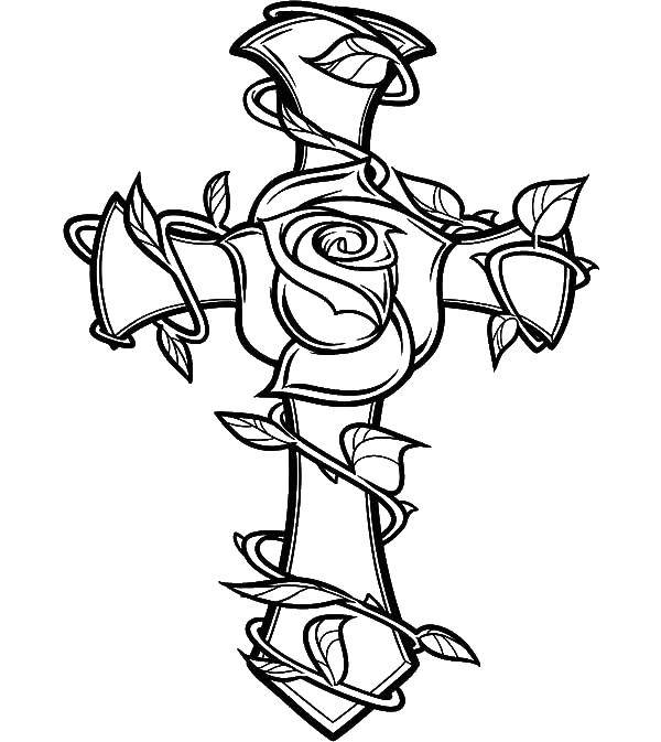 Coloring Cross and rose. Category coloring pages cross. Tags:  cross, rose.