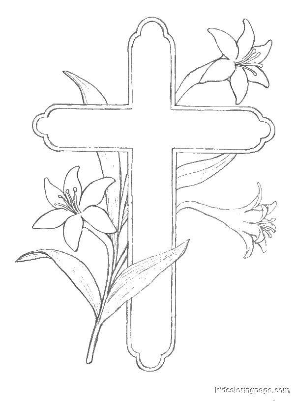 Название: Раскраска Крест с цветами. Категория: раскраски крест. Теги: крест, цветы.