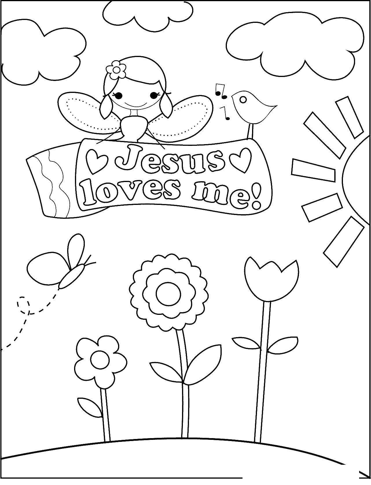 Coloring Butterfly with the inscription. Category coloring pages cross. Tags:  butterfly, Jesus.