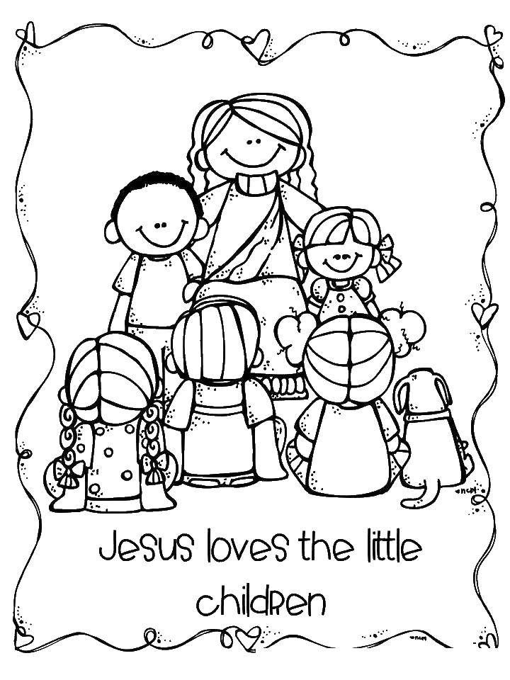Coloring Jesus sitting with children. Category coloring pages cross. Tags:  Jesus, the Bible.