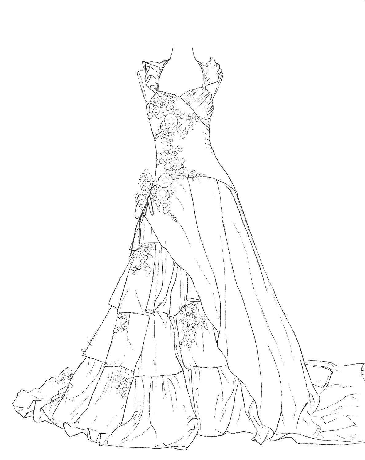 Название: Раскраска Платье с узорами и цветами. Категория: Платья. Теги: платье, узоры, цветы.