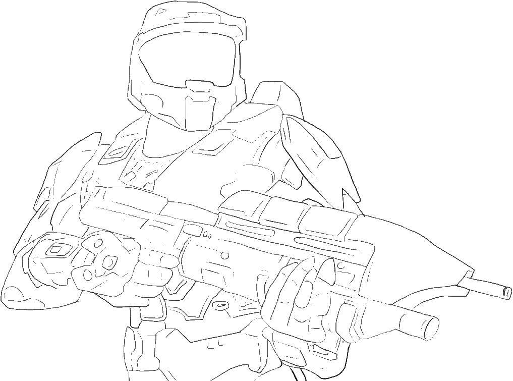 Coloring Soldiers in gear with a gun. Category weapons. Tags:  soldier, automatic.