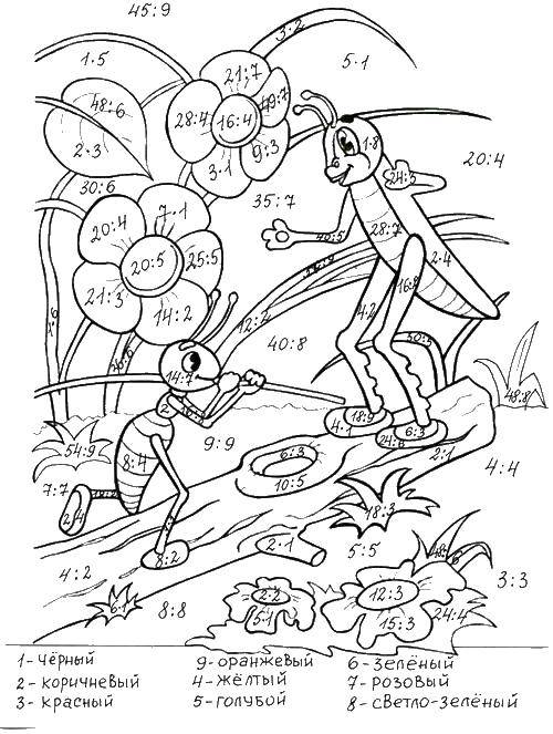 Coloring The grasshopper and the ant. Category mathematical coloring pages. Tags:  mathematics, mystery.