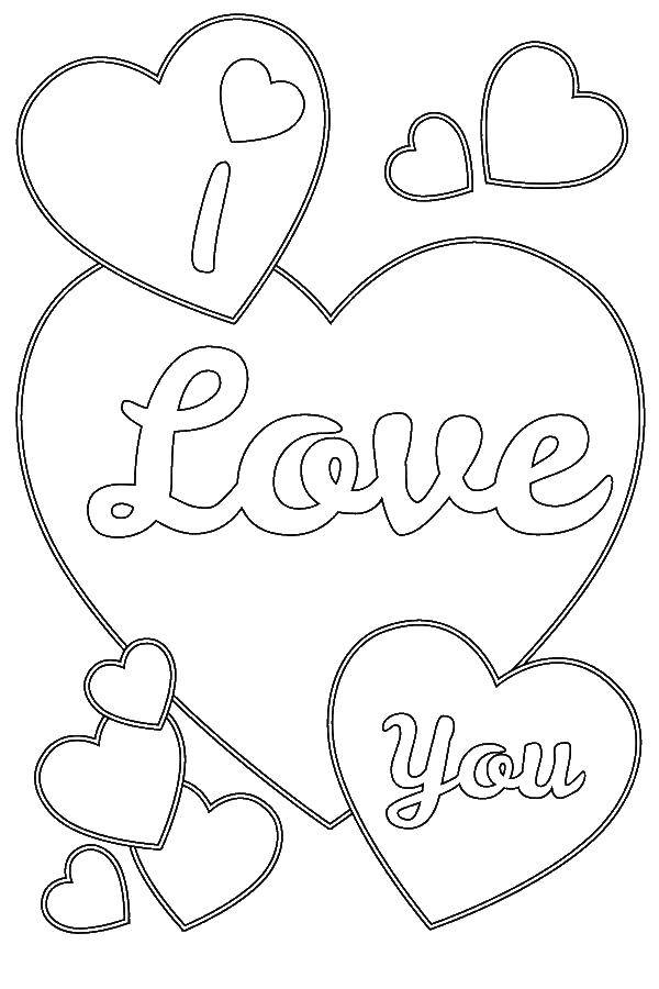 Название: Раскраска Надпись с сердечками. Категория: Я тебя люблю. Теги: сердечки, надпись.