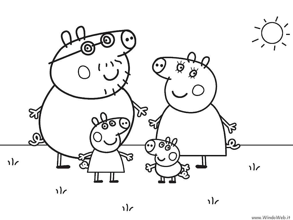 Coloring Family in peppa in the sun. Category Peppa Pig. Tags:  Peppa Pig.
