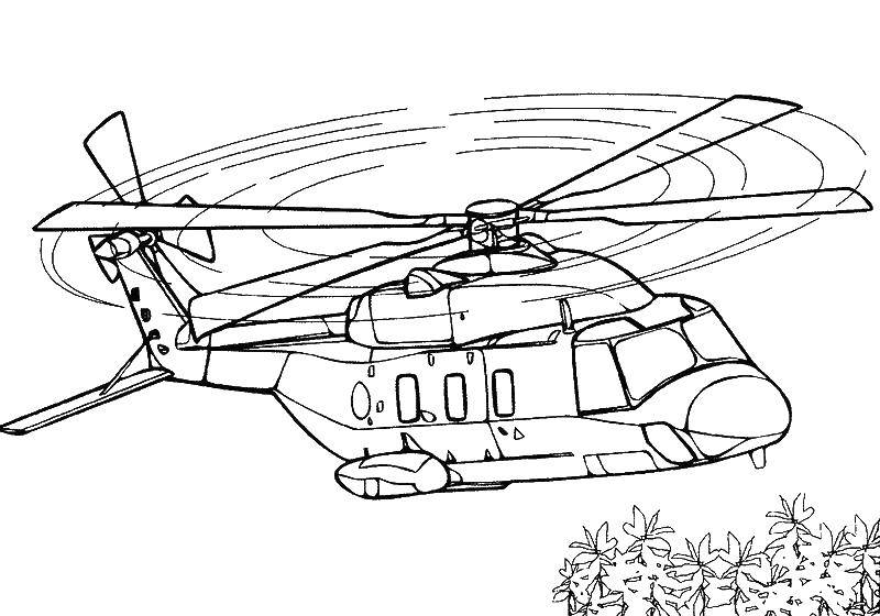 Название: Раскраска Вертолет в небе. Категория: Вертолеты. Теги: вертолет, воздушный транспорт.