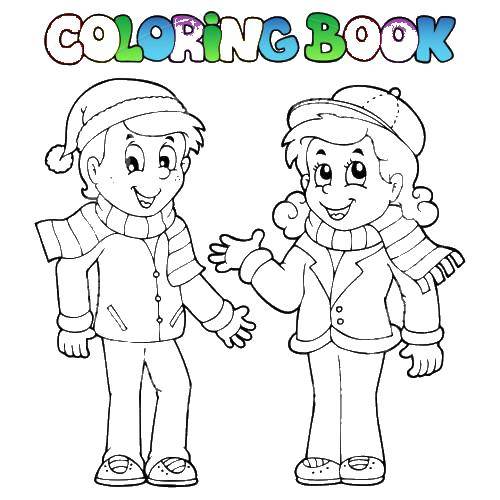 Coloring Boy and girl. Category people. Tags:  children, boy, girl.