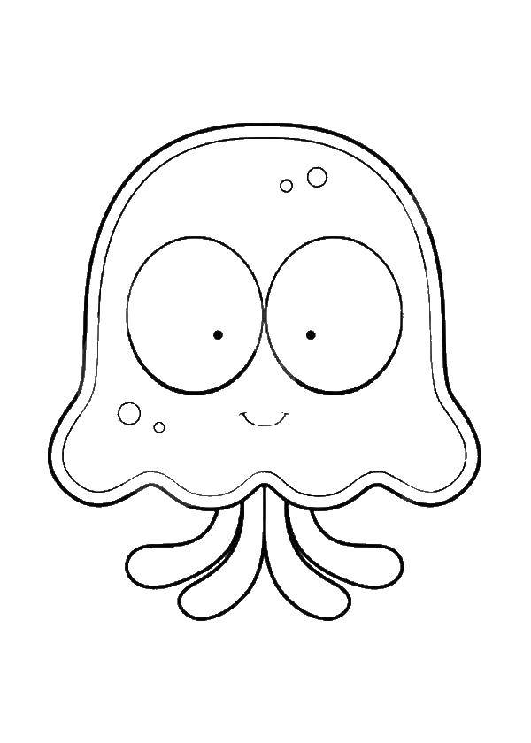 Название: Раскраска Медуза с большими глазами. Категория: Морские обитатели. Теги: медуза, рыбы.