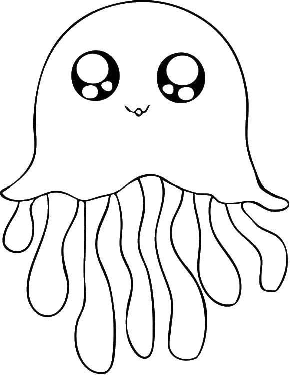 Coloring Cute jellyfish. Category Sea animals. Tags:  sea animals, jellyfish, jelly.