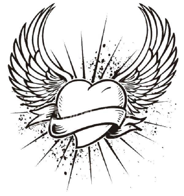 Название: Раскраска Сердечко и крылья. Категория: Я тебя люблю. Теги: любовь, сердце, крылья.
