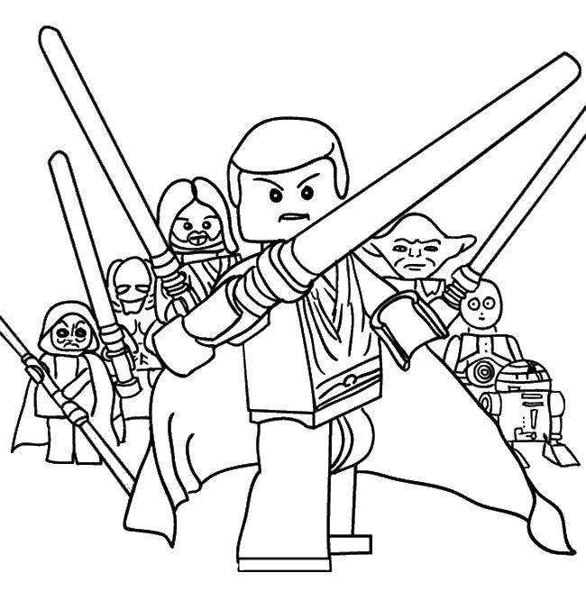 Название: Раскраска Лего звездные воины джедаи. Категория: Лего. Теги: лего, звездные воины.