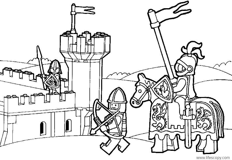 Название: Раскраска Рыцари приближаются к замку. Категория: Лего. Теги: лего, рыцари, замки.