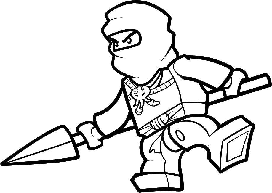 Coloring A ninja with a spear. Category LEGO. Tags:  Ninja , designer, LEGO.