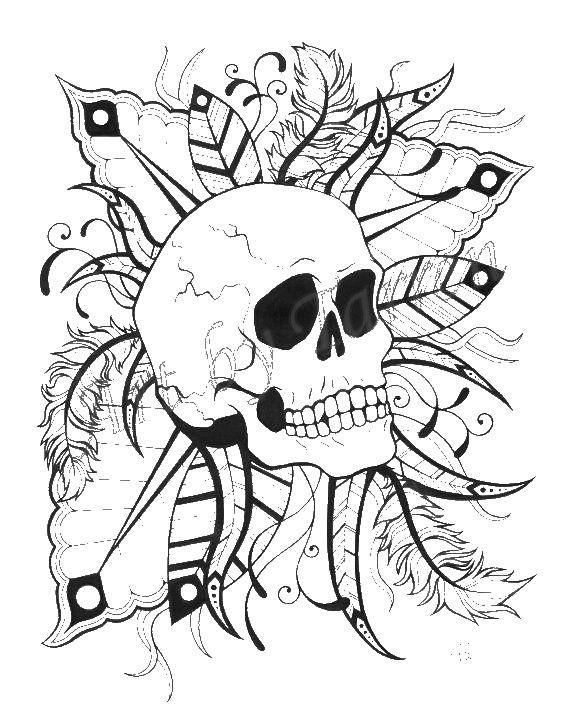 Coloring Skull and feathers. Category Skull. Tags:  skull, patterns, feathers.