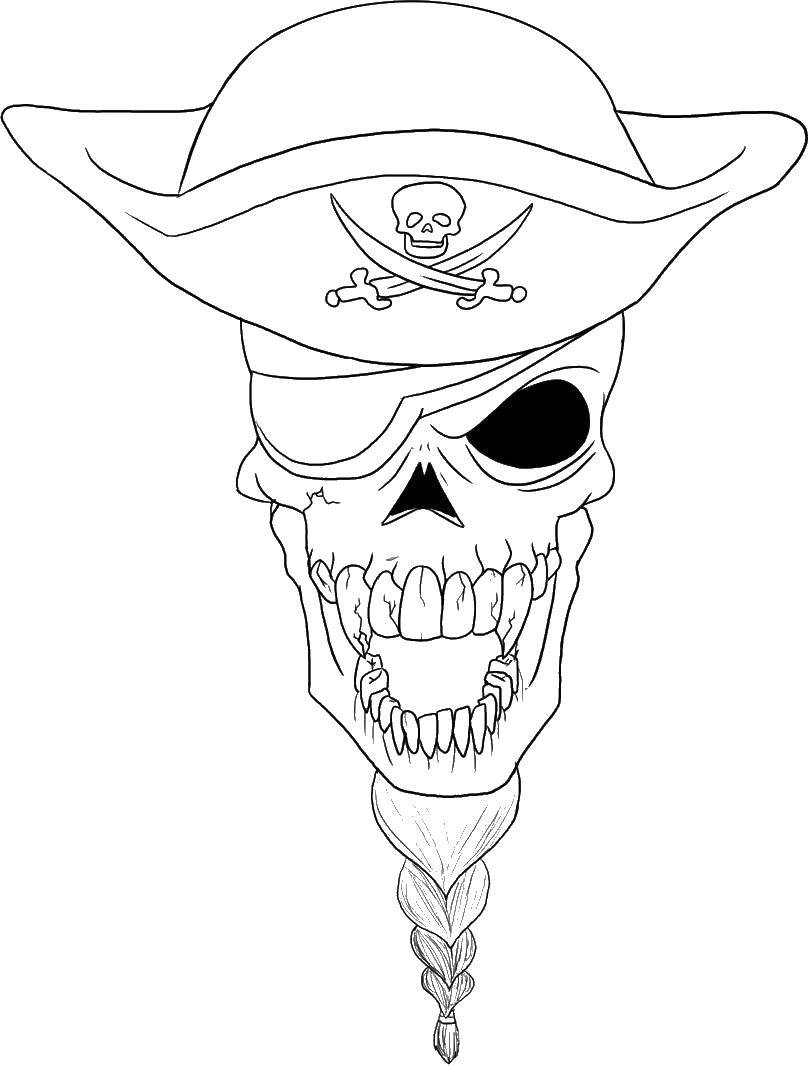 Название: Раскраска Череп пирата. Категория: Череп. Теги: Пират, море.