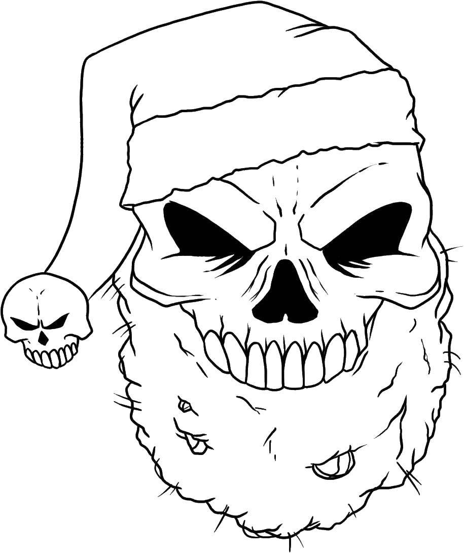 Coloring Skull in Santa hat and beard. Category Skull. Tags:  skull, skull, Santa.
