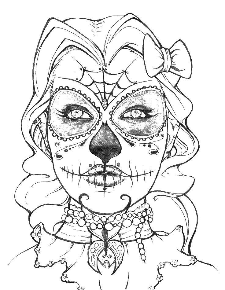 Coloring Girl with skull face. Category Skull. Tags:  skull, girl.