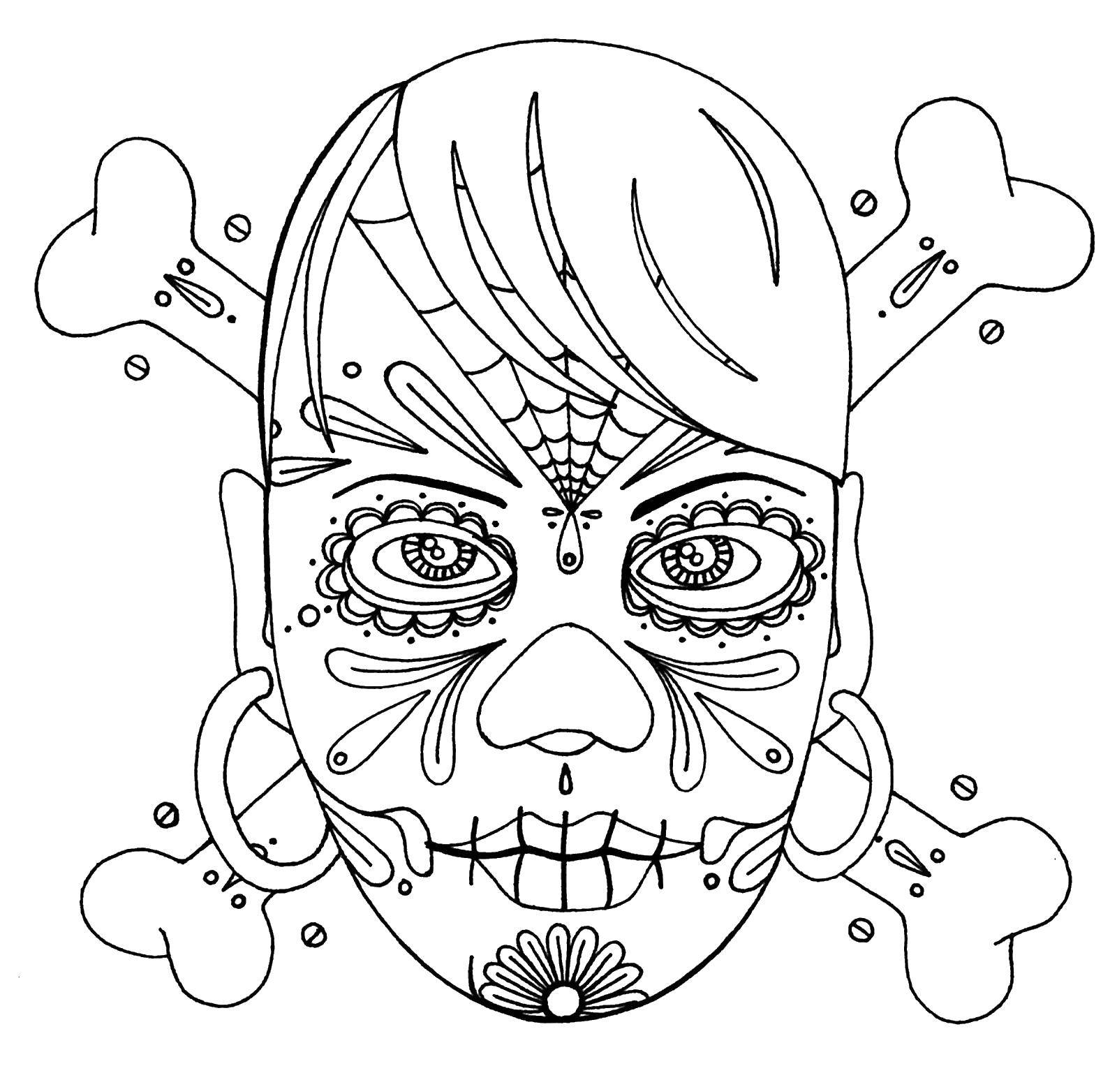 Название: Раскраска Голова девушки с костями. Категория: Череп. Теги: череп.
