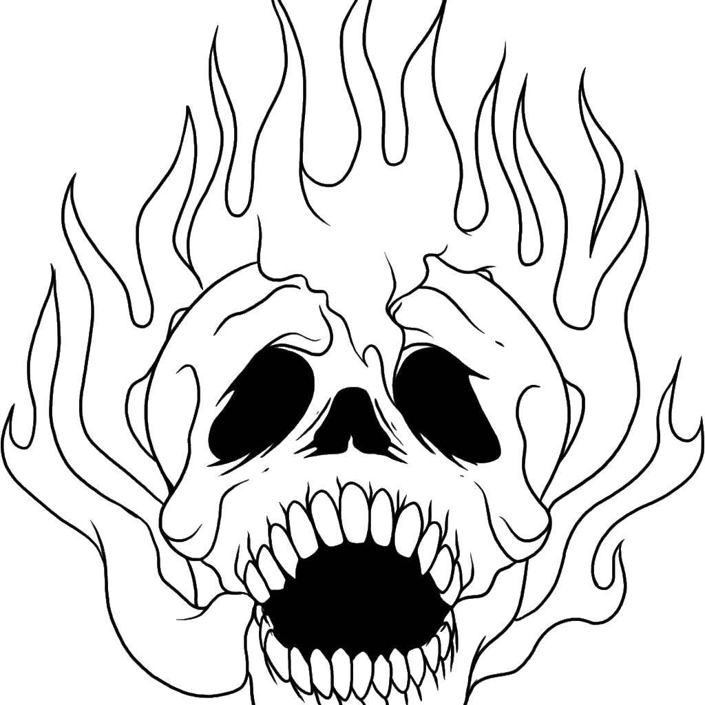 Coloring The flaming skull.. Category Skull. Tags:  Skull, fire.