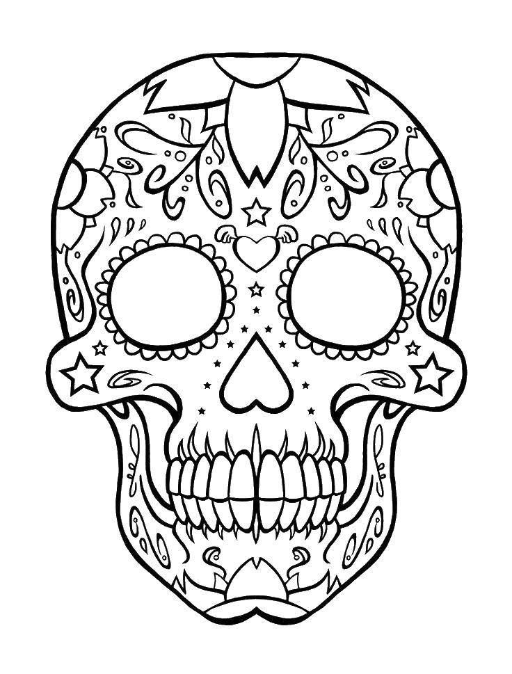 Название: Раскраска Красивый череп в узорах. Категория: Череп. Теги: узоры, череп, цветы.