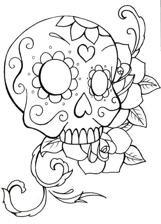 Название: Раскраска Роза и череп. Категория: Череп. Теги: череп, цветы, узоры.