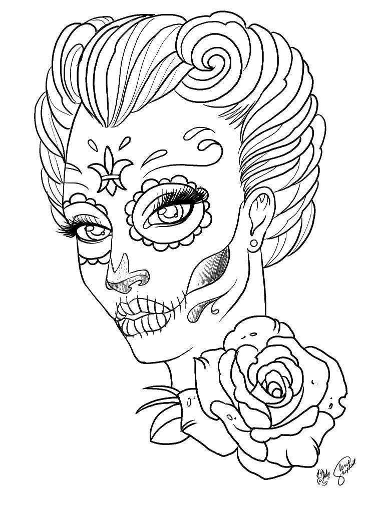 Coloring Skull girls. Category Skull. Tags:  skull girl, rose.